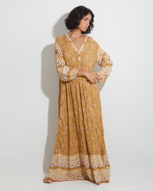 Women's Billabong Shine On Eco Maxi Dress Mustard | 809ULXISN