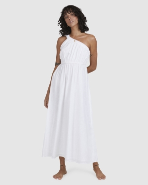 Women's Billabong Shorebird Maxi One-Shoulder Dress White | 250AHCQOV