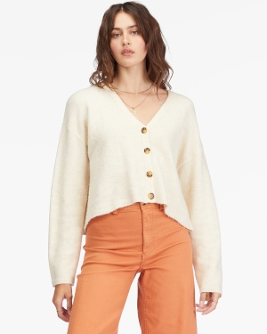Women's Billabong Short N Sweet Cropped Cardigan Sweaters White | 259LBMKAO