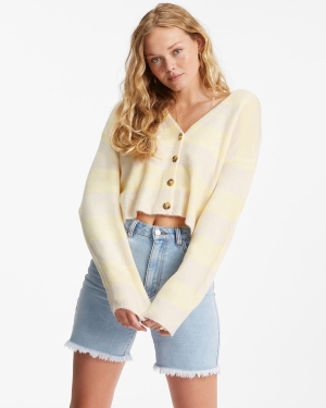 Women's Billabong Short N Sweet Cropped Cardigan Sweaters Cream | 583EMZKBV