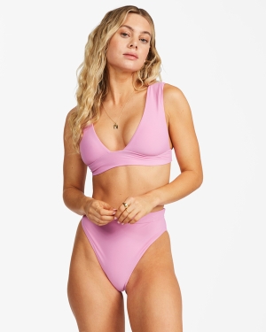 Women's Billabong Sol Searcher Plunge V-Neck Bikini Tops Pink | 149EXTIQV