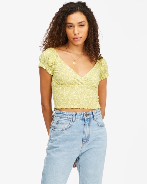 Women's Billabong Spring Air Short Sleeve Knit Tops Light Green | 581HDWCNI