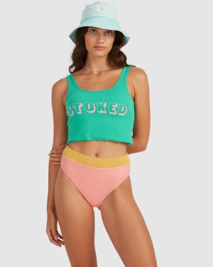 Women's Billabong Stoked All Day Cropped Tanks Green | 823LTHJFE