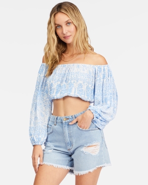 Women's Billabong Sun Daze Crop Tops Light Blue | 162UDFYLN