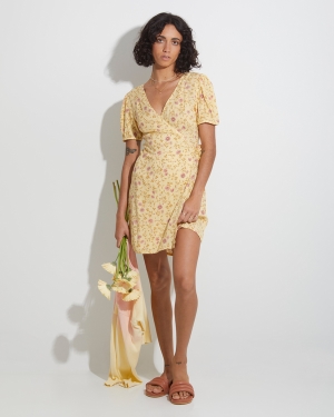 Women's Billabong Sunlit Wrap Dress Yellow | 452WUNVPL