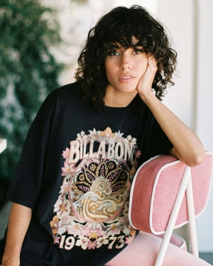 Women's Billabong Super Natural Boyfriend T Shirts Black | 386JTHGEO