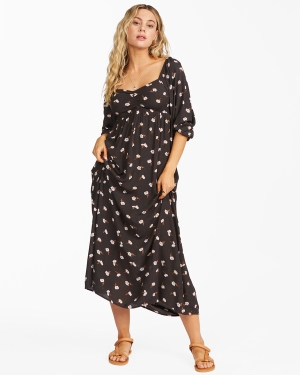 Women's Billabong Swept Away Midi Dress Black | 065RUEKDY