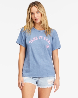 Women's Billabong Take It Easy Boyfriend T Shirts Blue | 517RHTUPI