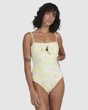Women's Billabong Tempest Cut-Out One Piece Swimsuits Lemon Light Green | 742NFMTRS