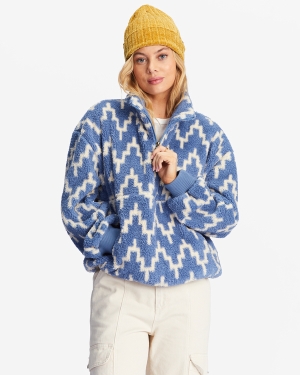 Women's Billabong Time Off Half-Zip Pullover Fleece Sweaters Indigo | 684ZKXDRG