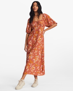 Women's Billabong True Romance Midi Dress Chocolate | 276NOJTYX