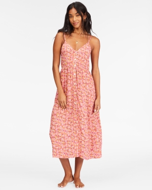 Women's Billabong Venice Babe Midi Slip Dress Coral | 730KEWGDP