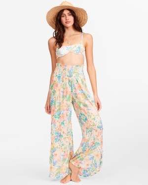 Women's Billabong Wandering Soul 2 Wide-Leg Pants White / Multicolor | 468VJEPMH