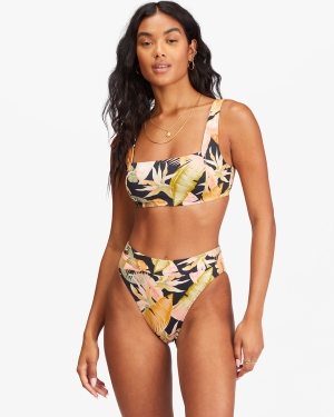 Women's Billabong Wave Tribe Square Bralette Bikini Tops Green | 709MPVEGX