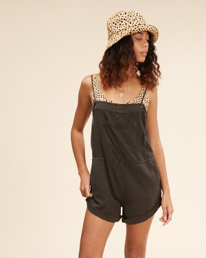 Women's Billabong Wild Pursuit Romper Shorts Black | 417LNUMTO