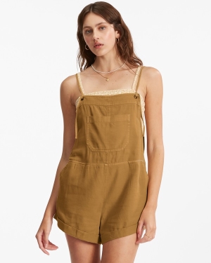Women's Billabong Wild Pursuit Romper Shorts Gold | 734FEHJDW