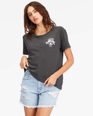 Women's Billabong World Tour Boyfriend T Shirts Black | 097TQWYBV