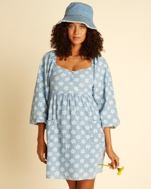 Women's Billabong Wrangler Just A Dream Babydoll Dress Blue | 378GFWRPL