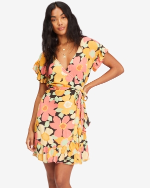 Women's Billabong Wrap And Roll Woven Dress Multicolor | 097OCJQSY